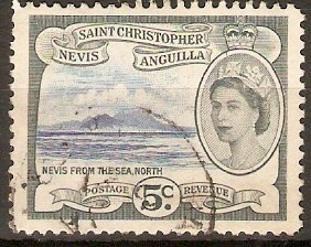 St. Kitts-Nevis 1954 5c Bright blue and grey. SG111.
